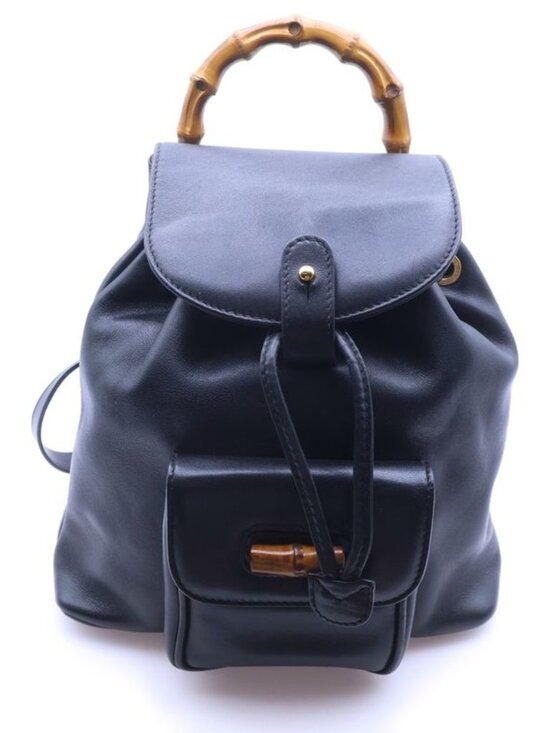 Gucci Handbags - Gucci Bamboo Leather Backpack Black